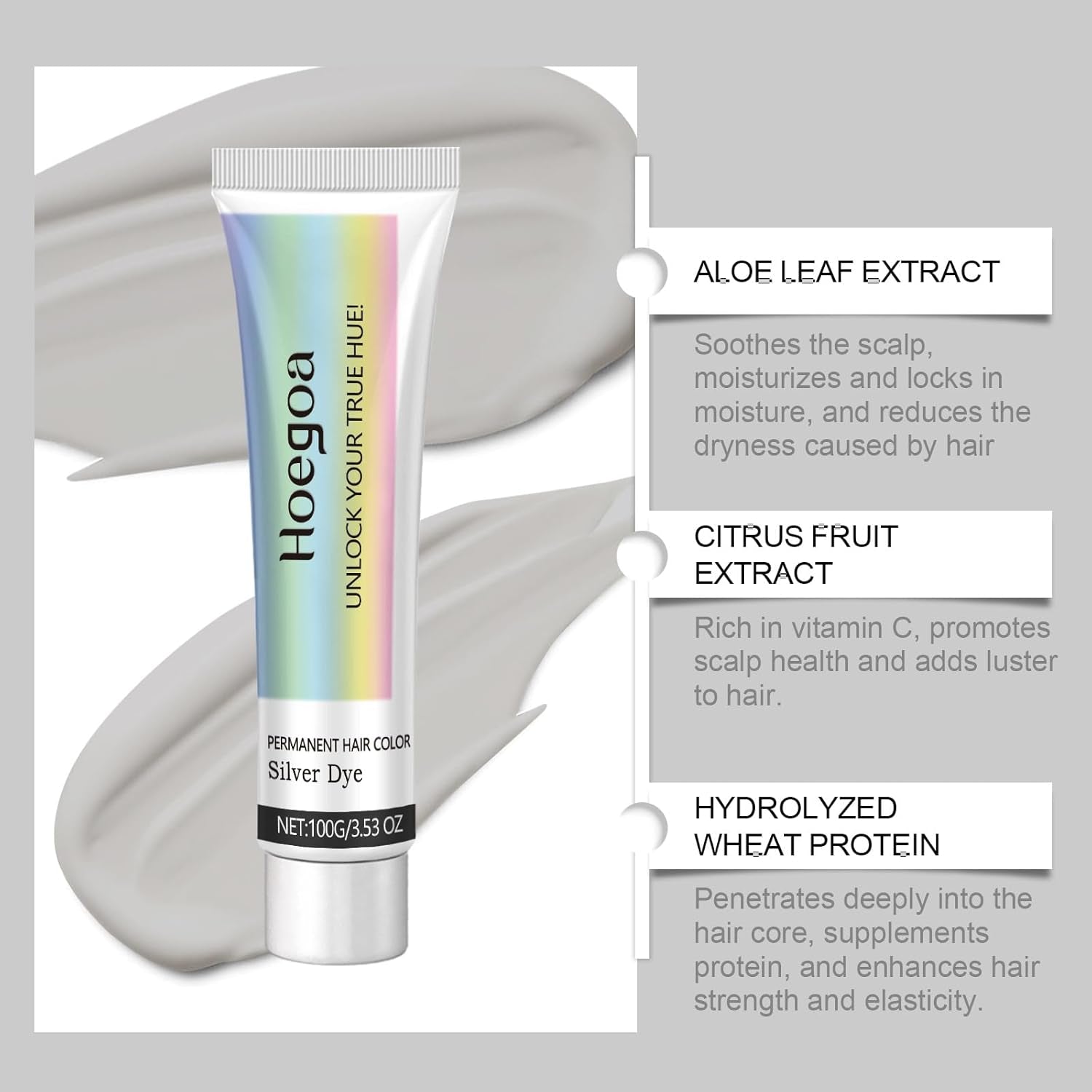 2-in-1 natuurlijke essentie-extract zilveren haarverf, Detroit Rain zilveren haarverf, metallic zilveren haarverf, zilveren haarverf voor donker haar, zilveren haarverf, permanente haarverf (1 stuk) Naty Shop haarverf