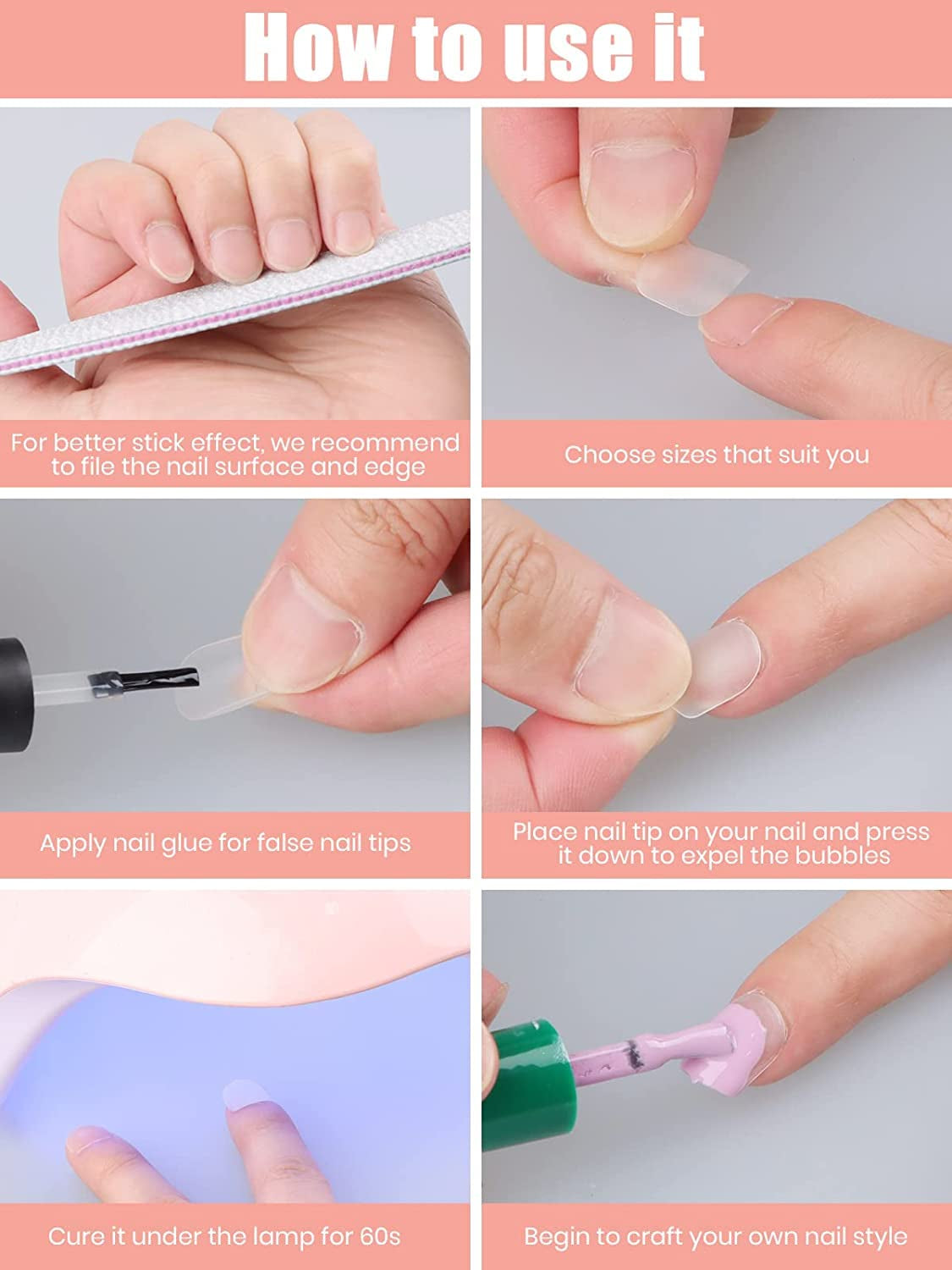 EBANKU 420 stuks korte vierkante nageltips, volledig dekkende matte tips, zachte geltips, heldere, voorgepolijste gelnageltips, tips voor kunstmatige nagelverlenging, 15 maten (kort vierkant)