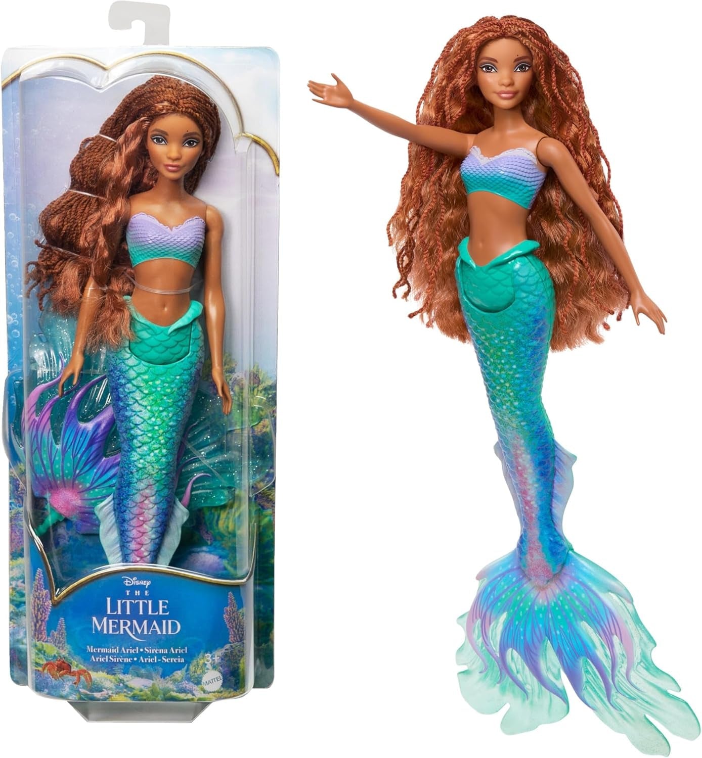 Mattel Disney Ariel - De kleine zeemeerminpop, geïnspireerd door de kleine zeemeerminfilm, zeemeerminspeelgoed, positioneerbaar, Disney-cadeaus, speelgoed voor kinderen vanaf 3 jaar, HLX08