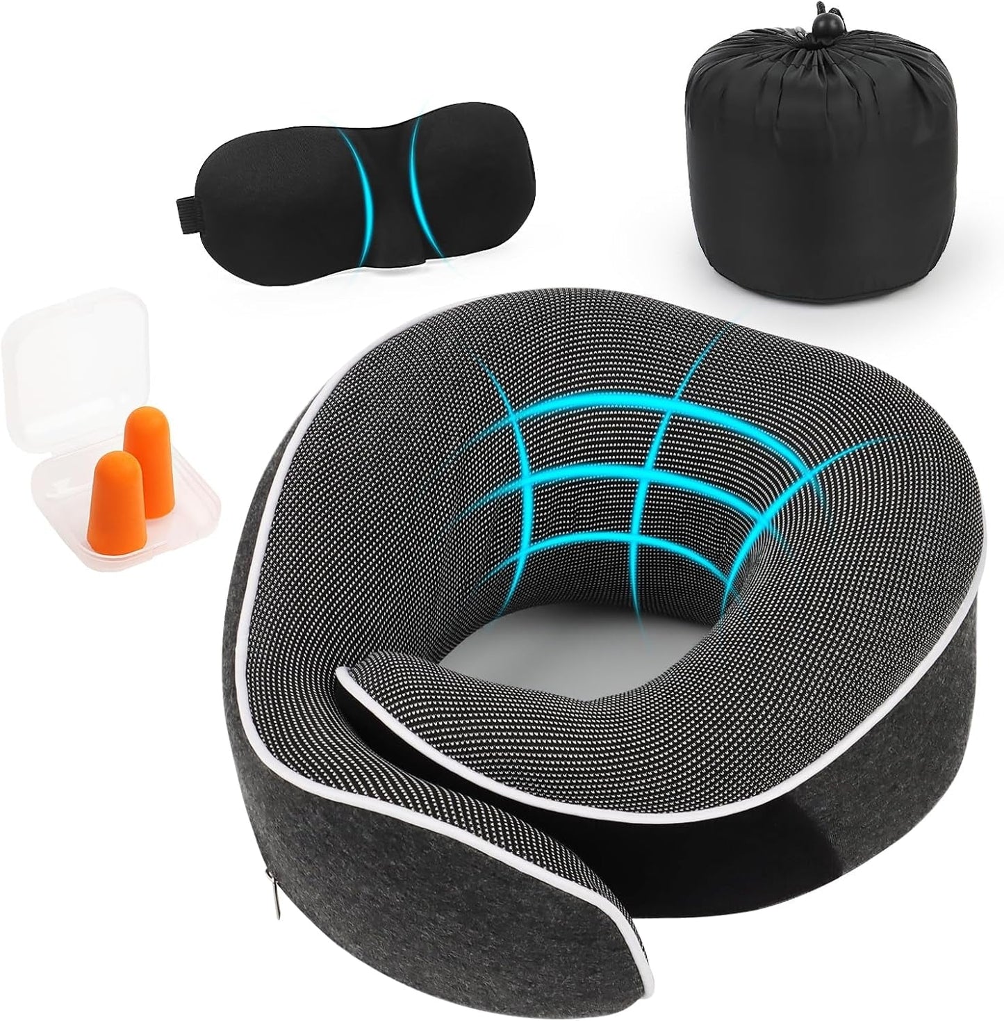 KILDOWS Vliegtuig-nekkussen, Memory Foam-reiskussen, Vliegtuig-reiskussen met oogmasker en oordopjes, Orthopedisch nekkussen, Ideaal voor lucht-, auto-, treinreizen Orthopedische nekkussens Naty Shop Standaardtitel