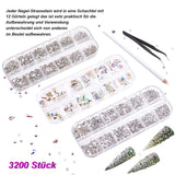 3200 nagelstenen set FITDON veelvormige glazen AB-stenen en heldere diamantglitter AB-stenen voor nagelkunstdecoratie doe-het-zelf-sets sieraden sleutelhangers nagelaccessoires
