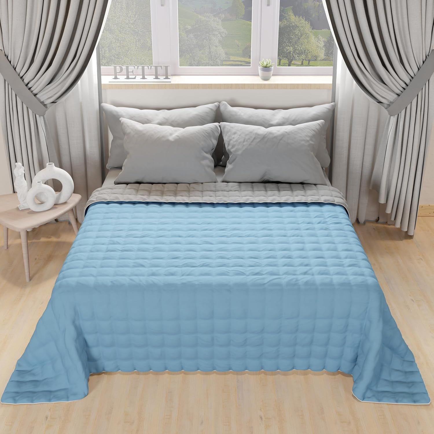 PETTI Artigiani Italiani - Eenpersoonsbeddekbed, dubbelzijdig dekbed, lentedekbed, nachtblauw, wit, 100% Made in Italy Dekbedden en dekbedden Naty Shop Lichtblauw Grijs 160 X 190 Cm