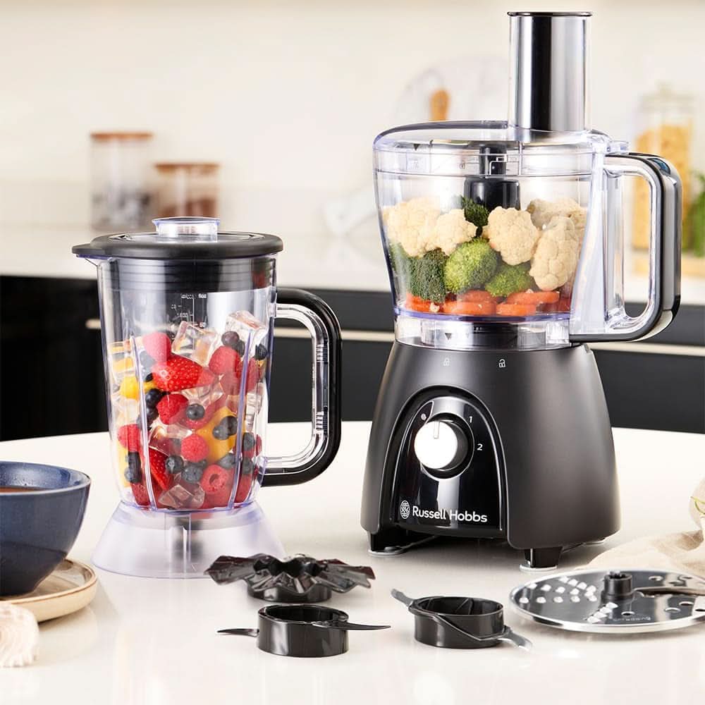Russell Hobbs Keukenmachine [Blender/Groentenhakmolen/Tafelblender/Hakker/Blender] Keukenmachine (Kneden, Mixen en Snijden), Matte Houtskoolkeuken Naty Shop