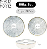 Moritz & Moritz ALHAMBRA serviesset voor 6, 18-delig, hoogwaardig porselein - modern blauw servies - onderhoudsvriendelijk set inclusief 6 dinerborden, 6 dessertborden en 6 kommen