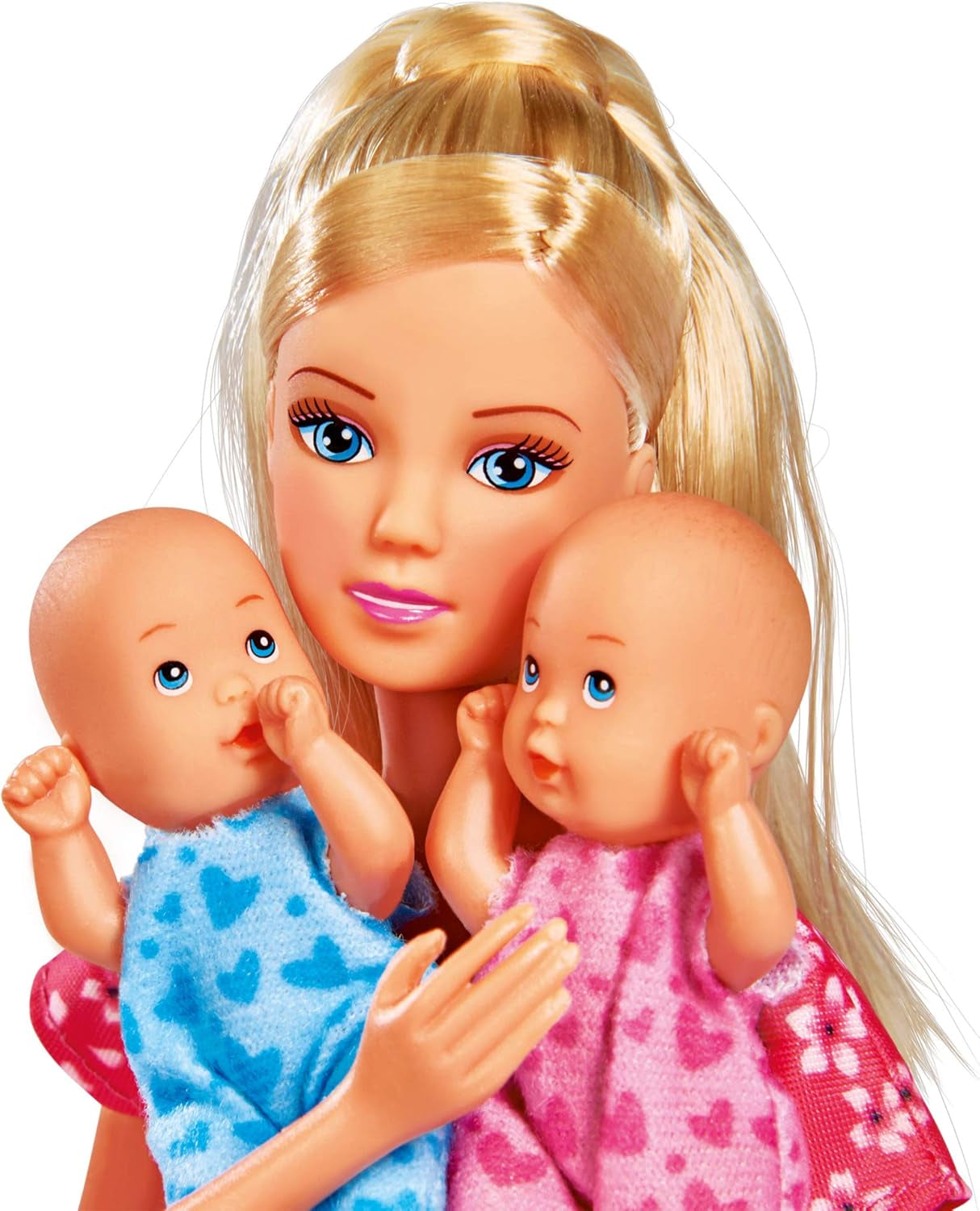 Simba 105730211 - Steffi Love Nanny, met twee baby's, draagzak en autostoeltje, accessoires, aankleedpop, 29 cm, voor kinderen vanaf 3 jaar