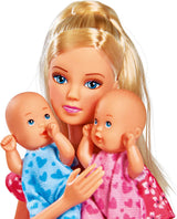 Simba 105730211 - Steffi Love Nanny, met twee baby's, draagzak en autostoeltje, accessoires, aankleedpop, 29 cm, voor kinderen vanaf 3 jaar