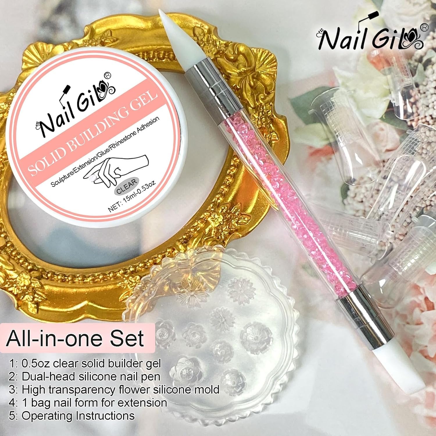 NAILGIL Solid Gel nagellak, Solid Gel nagellijm, 3D Nail Art Sculpture met gereedschapsset, DIY Home Salon, Transparant 15G
