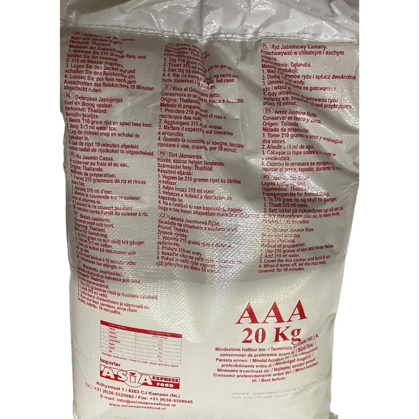 ROYAL THAI RIJST - Gebroken Jasmijnrijst - 1 x 20 kg