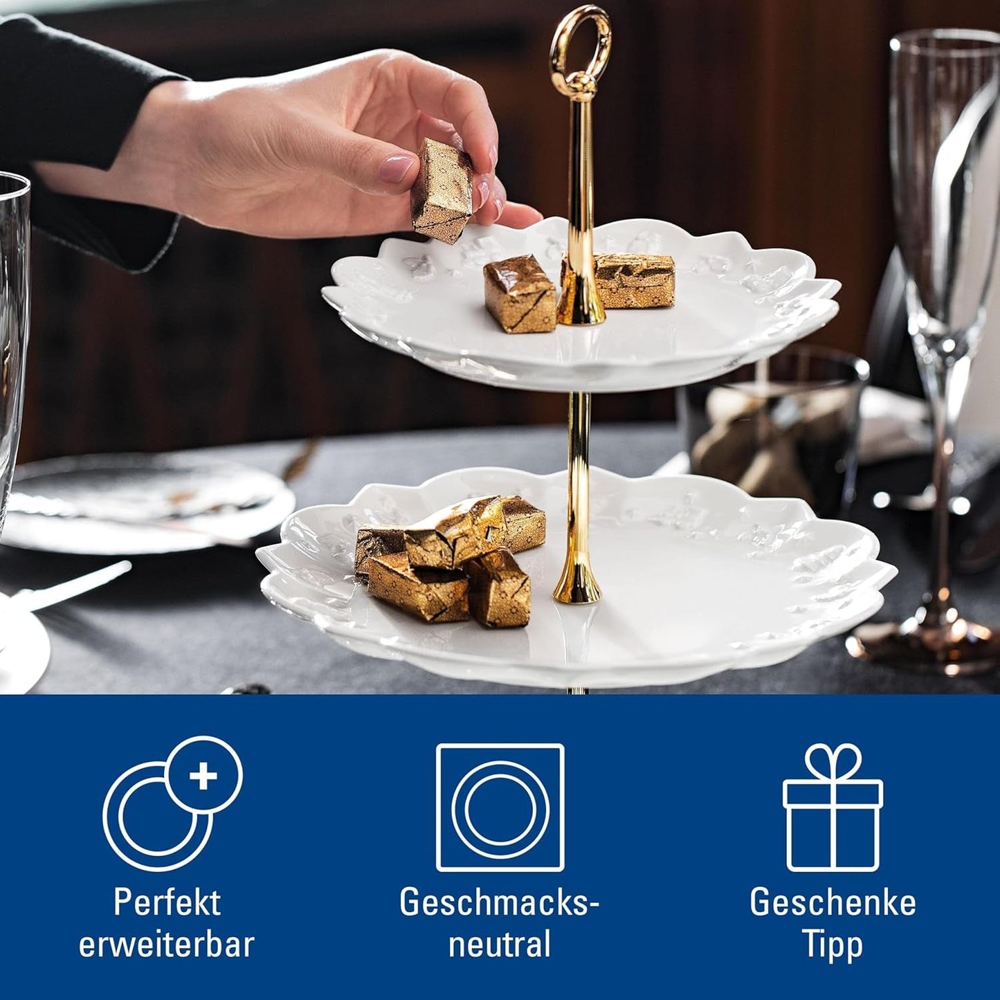 Villeroy & Boch Toys Delight Royal Classic plank, decoratieve gelaagde displaystandaard voor koekjes, gebak en kleine stukjes cake, premium porselein, wit