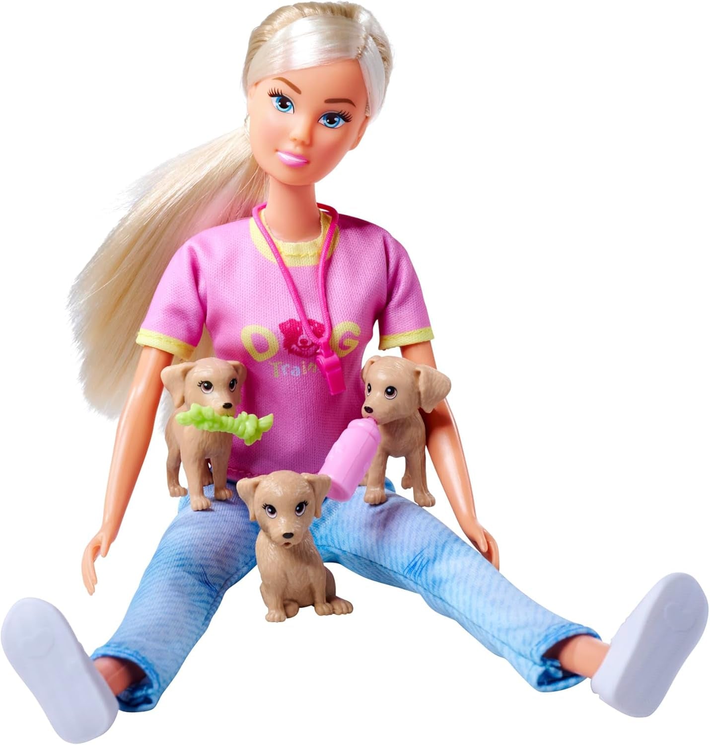 Simba Steffi Love Dog Trainer, speelgoedpop als hondentrainer met training, 3 honden en accessoires, 29 cm, vanaf 3 jaar