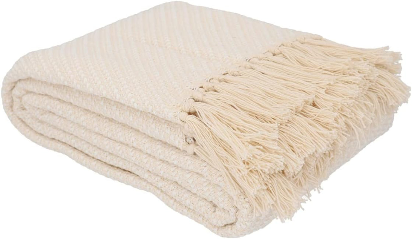 HOMLA Morris Plaid Katoenen deken met franjes - Zachte en comfortabele deken Katoenen deken - fijne stof 130 X 170 Cm Ecru Bedden en dekens Besuche den HOMLA-Store