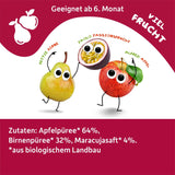 FRECHE FREUNDE Bio Quetschie Appel, Birne & Maracuja, Fruchtmus mit Obst im Quetschbeutel voor baby's vanaf 6 maanden, veganistisch, 6er-pakket (6 x 100 g)