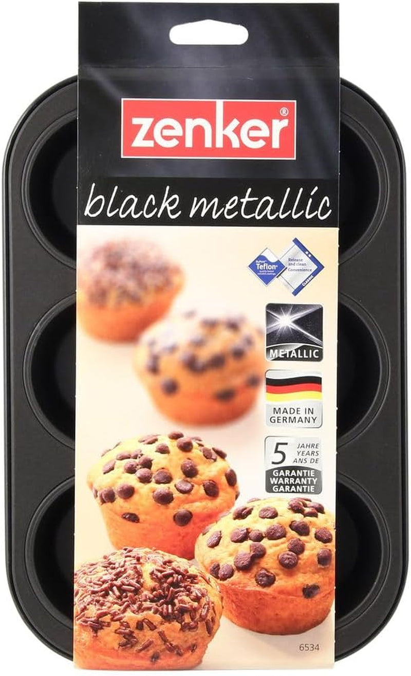 Zenker 6Er Muffinform Zwart Metallic, 275X190X30 Mm, Teflon Classic Antihaftbeschichtung, Hitzebeständig Bis 230°C, Leichte Reinigung, Ideal Für Köstliche Muffins Vormen en bakplaten Naty Shop
