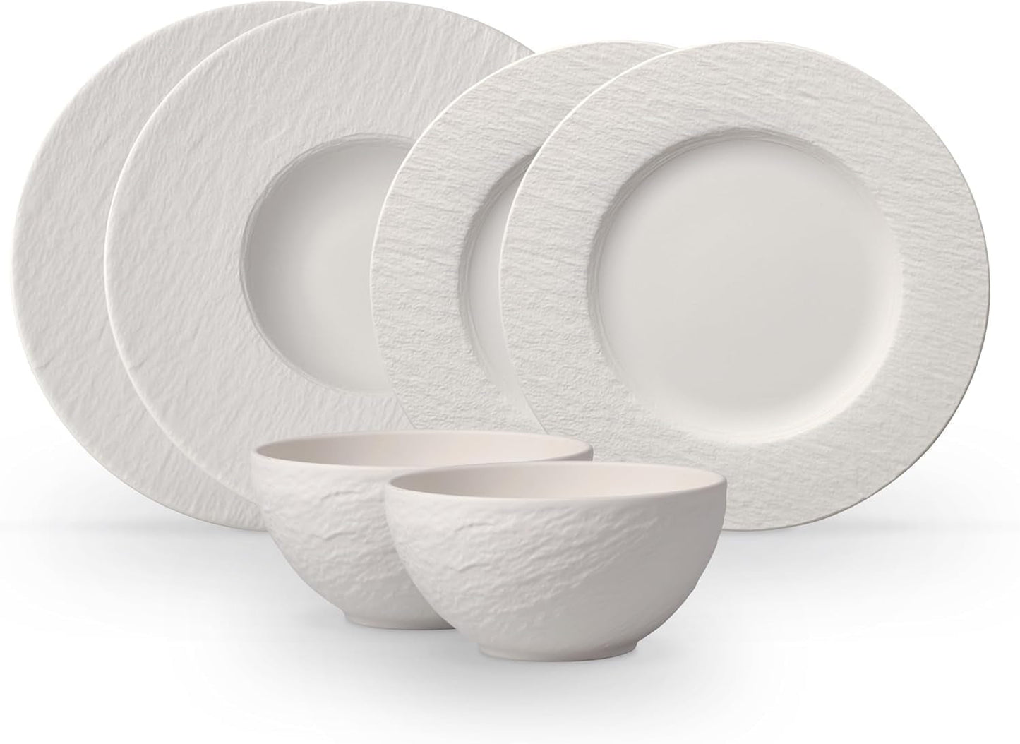 Villeroy & Boch - Manufacture Rock Blanc Geschirrset 6 teilig weiß, Spülmaschinenfest, Mikrowellensicher, Geschirr Modern, Starterset, Speiseteller, Pastateller, Müslischalen, Premium Porzellan