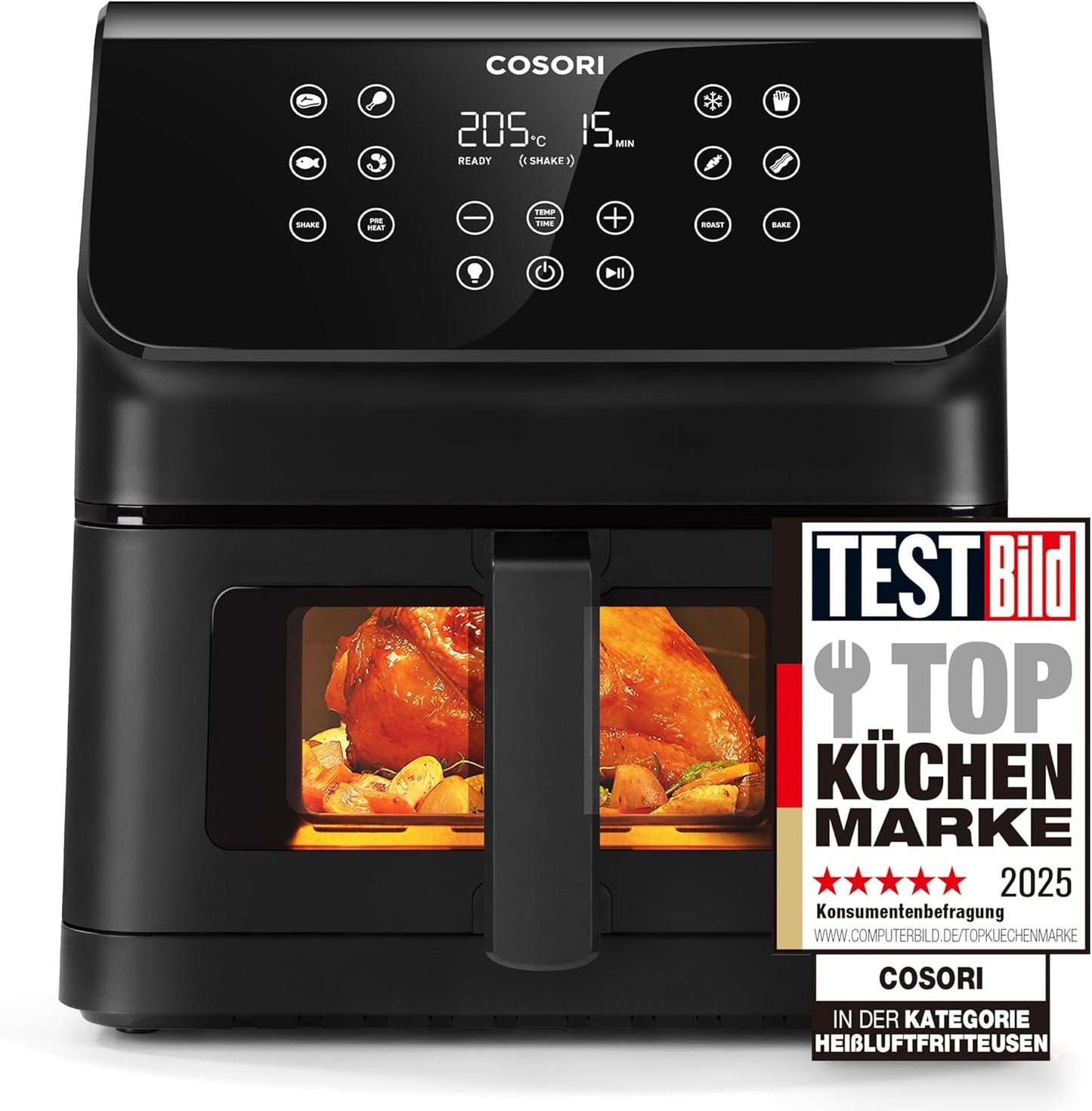 COSORI Heteluchtfriteuse Airfryer, 12-in-1 Luchtfriteuse XXL 6,2L, Heteluchtfriteuse met kijkvenster en roerherinnering, 80 recepten Huishoudelijke apparaten Naty Shop Zwart 6,2L Clear Blaze