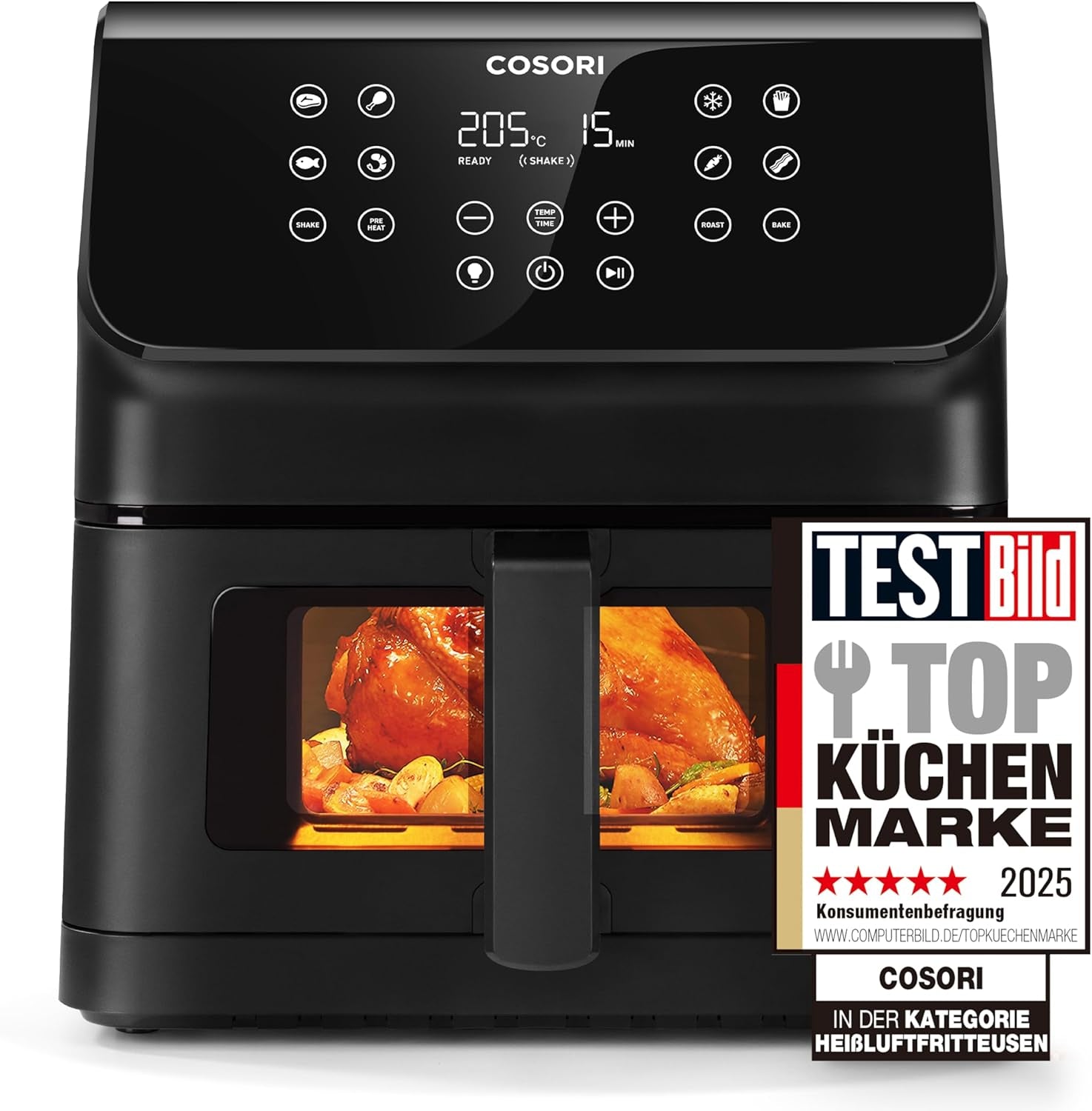 COSORI Heteluchtfriteuse Airfryer, 12-in-1 Luchtfriteuse XXL 6,2L, Heteluchtfriteuse met kijkvenster en roerherinnering, 80 recepten Huishoudelijke apparaten Naty Shop Zwart 6,2L Clear Blaze