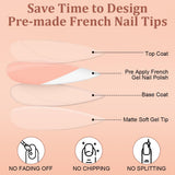 240-delige set valse nageltips, French Press op kunstnagels, pers op Franse nagels, 12 maten, nepnagels met lijm voor dames en heren (naakt wit medium amandel)