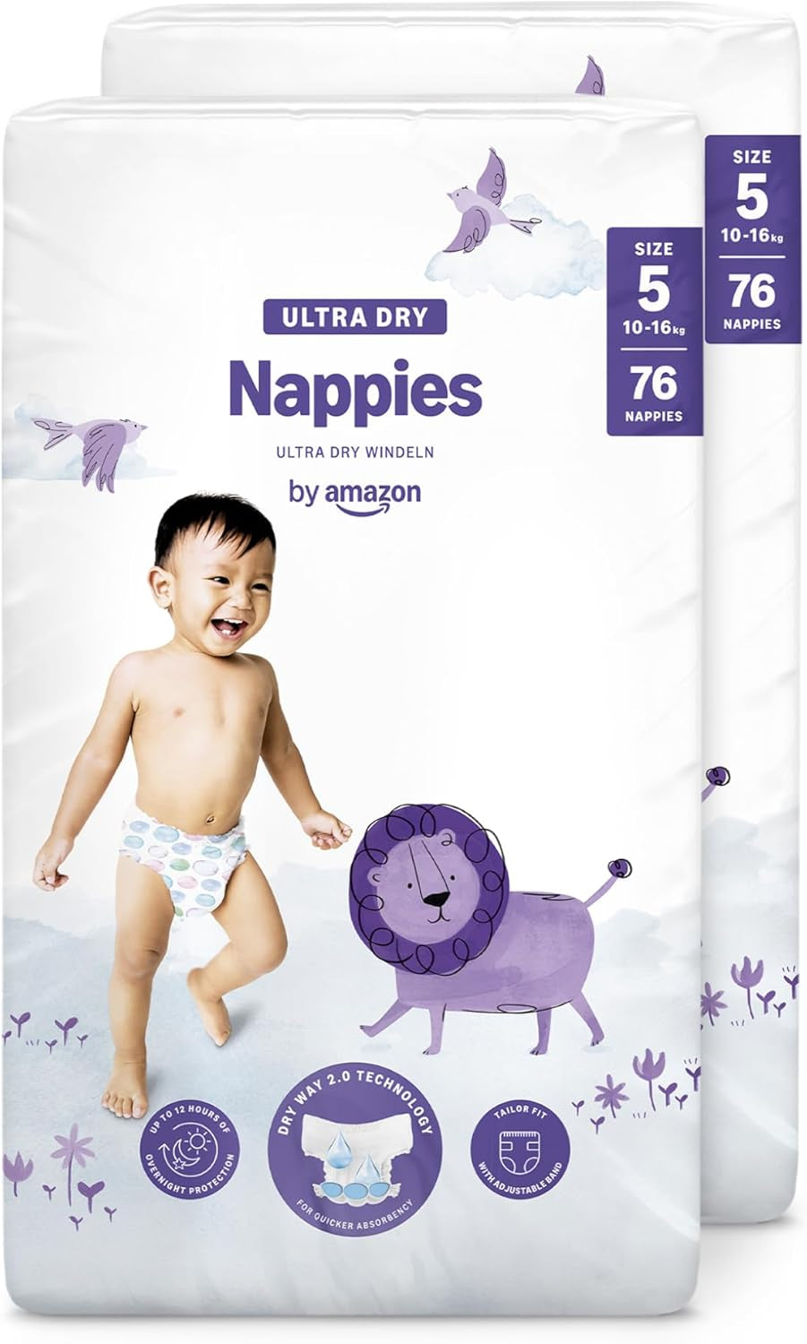 Amazon Ultra Dry-luiers, maat 1 (2-5 kg) - maanddoos, wit, 96 stuks (2 verpakkingen van 48) (voorheen merk Mama Bear, identiek product)
