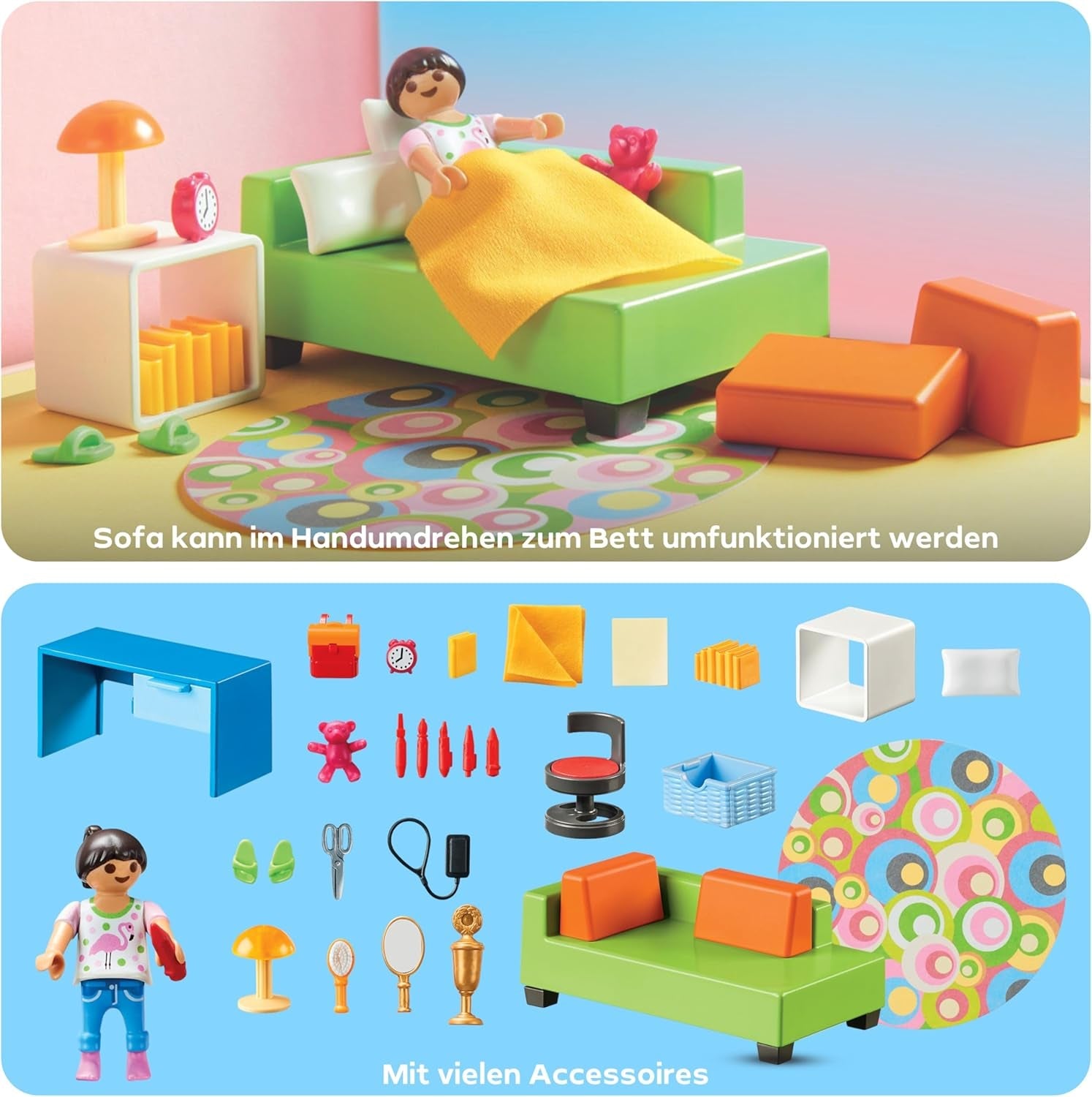 PLAYMOBIL Poppenhuis 70209 Jeugdkamer met meisjesfiguur en accessoires, vanaf 4 jaar