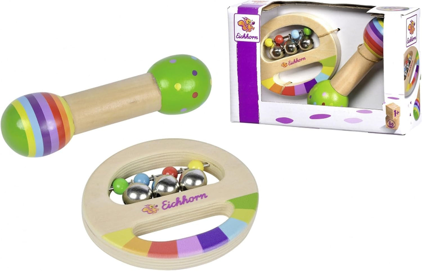 Eichhorn - 2-delige muziekset, inclusief speelgoed met bellen en klankstok, kleurrijke houten muziekinstrumenten, vanaf 1 jaar Babyspeelgoed Naty Shop