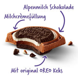 Milka Oreo Sandwich – Alpenmelkchocolade, gevuld met knapperige stukjes Oreo-koekjes en zachte vanillecrème – 92g