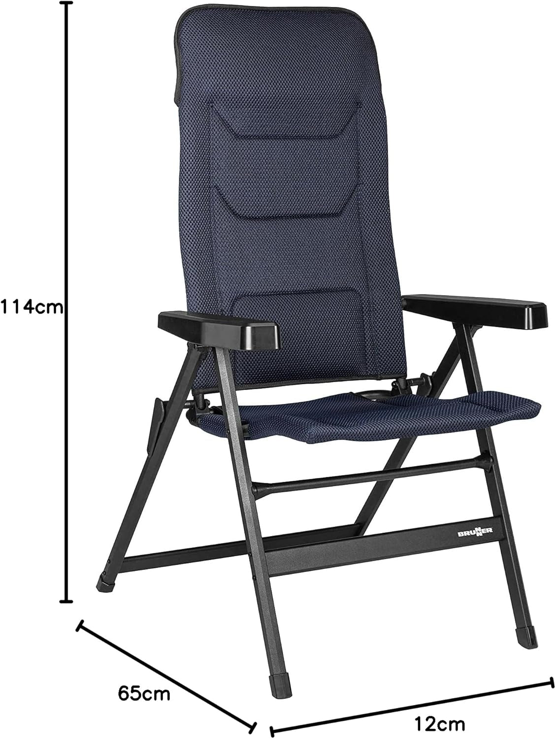 BRUNNER Rebel PRO (S-M-L) Klapstoel voor kamperen, tuin, terras Van aluminium, verstelbaar in 5 standen, draagvermogen tot 150 kg, hoge rugleuning, zwart of blauw Reiskussens Naty Shop