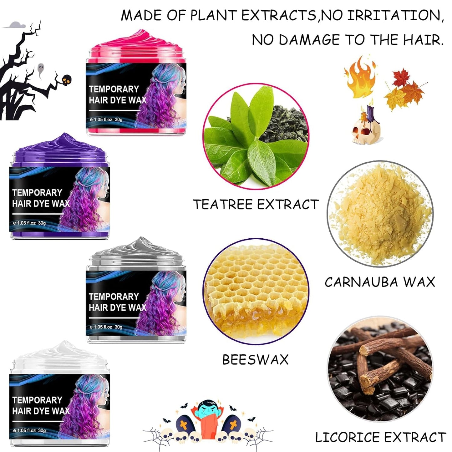 Halloween Tijdelijke Haarverf 4 Kleuren Haarkleur Wax Styling Haartoon Voor Mannen Vrouwen Halloween Cosplay Party Haarverf Naty Shop
