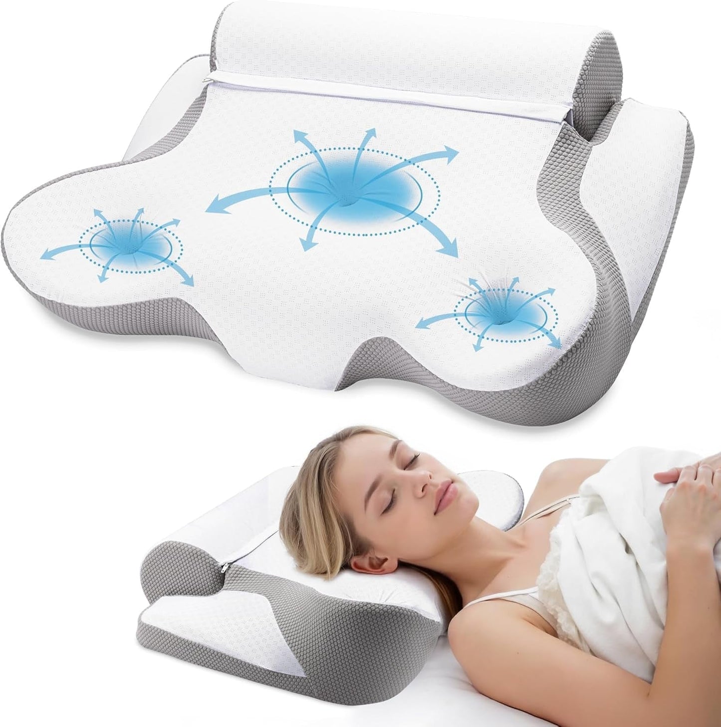 TopEsct Memory Foam Kussen, Zijslaper Kussen, Nekkussen, Hoofdkussen voor Zij- en Rugslapers (Grijs)
