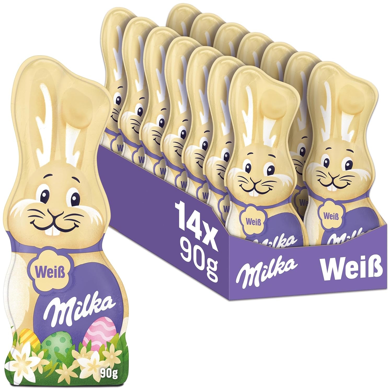 Milka Smiling Bunny White - Paaschocolade gemaakt van witte chocolade in de vorm van een konijn - 14 x 90g