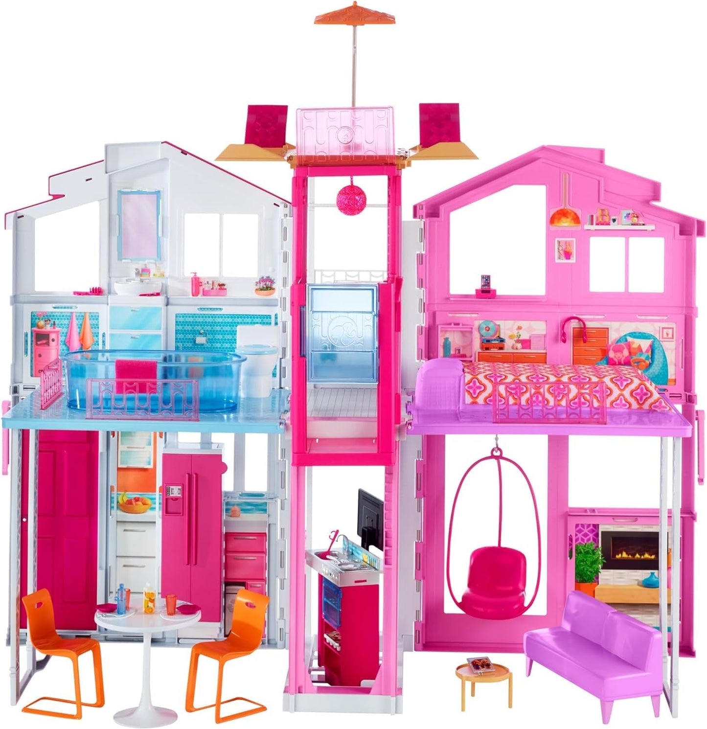 Barbie House Droomvilla 3 verdiepingen tellend herenhuis met 5 kamers inclusief accessoires zoals meubels, opvouwbaar en opbergruimte, speelgoed vanaf 3 jaar oud, DLY32 Naty Shop moderne poppenhuizen
