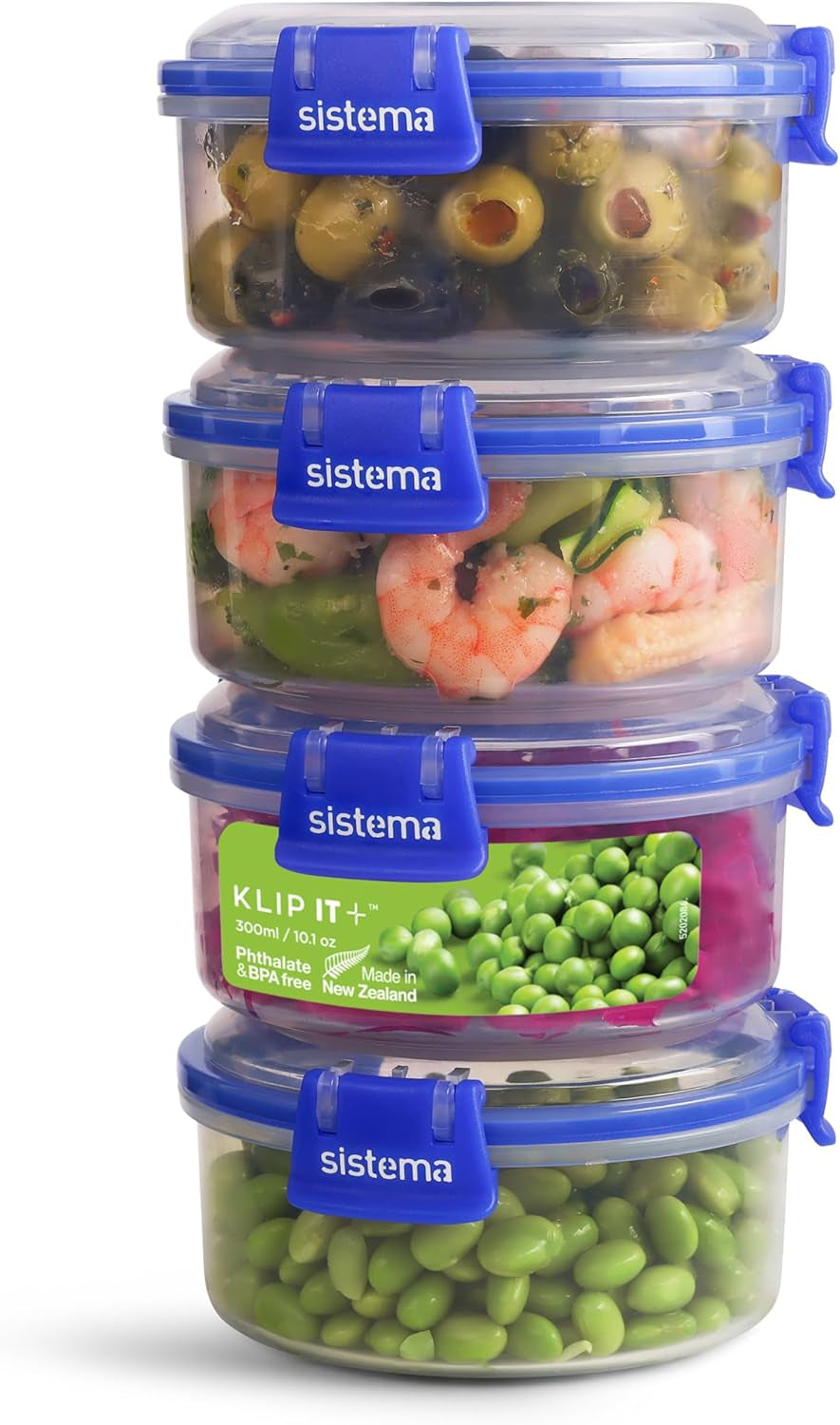 KLIP IT Plus systeemset potten voor voedselopslag, rond | 300 ml | luchtdichte, stapelbare en luchtdichte voorraadpotten met deksel | geschikt voor koelkast/vriezer | zonder BPA | 4 stuks Voedselbewaardozen Naty Shop 300 Ml