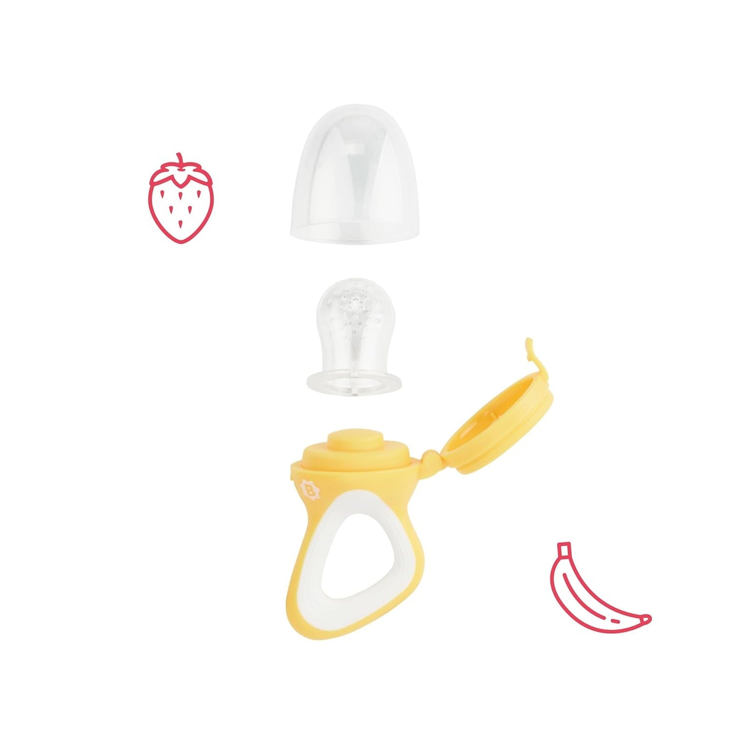 Badabulle babyvoederbakje met beschermhoes, ergonomisch handvat, kalmeert het tandvlees en introduceert nieuwe smaken, vanaf 4 maanden, BPA-vrij