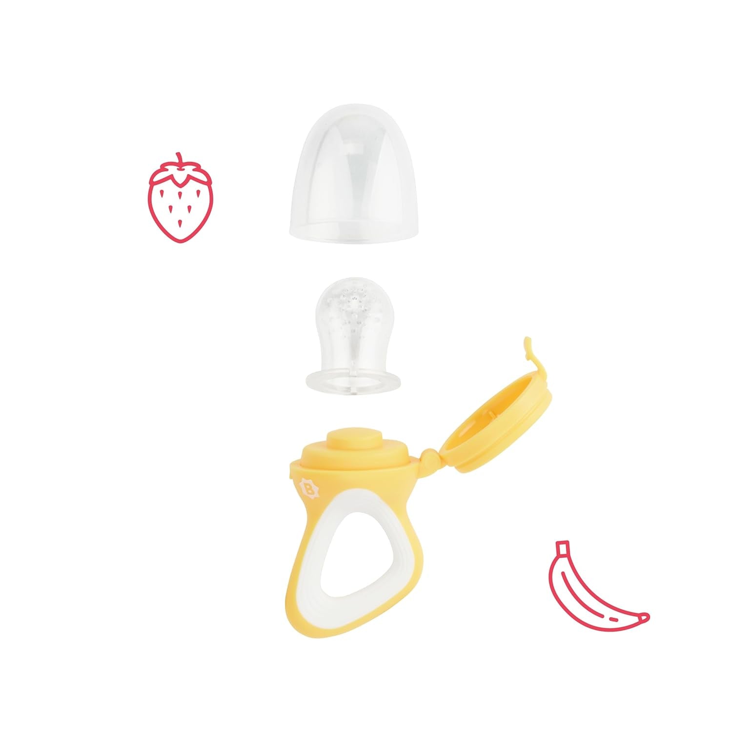 Badabulle babyvoederbakje met beschermhoes, ergonomisch handvat, kalmeert het tandvlees en introduceert nieuwe smaken, vanaf 4 maanden, BPA-vrij