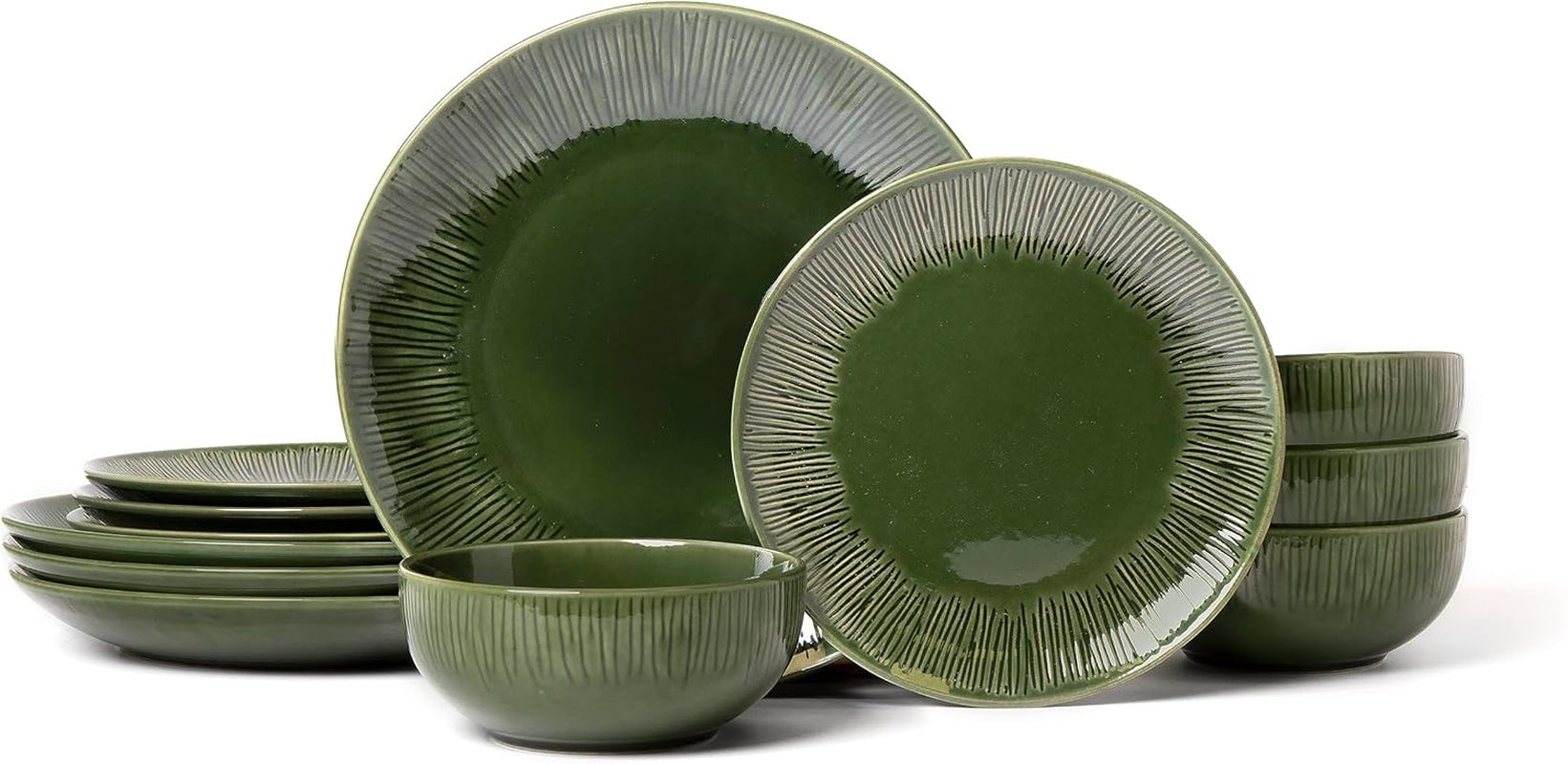 Mikasa Jardin 12-delige serviesset, 4-persoons aardewerk serviesset met borden, zijborden en schalen, groen - geschenkdoos en vaatwasmachinebestendig