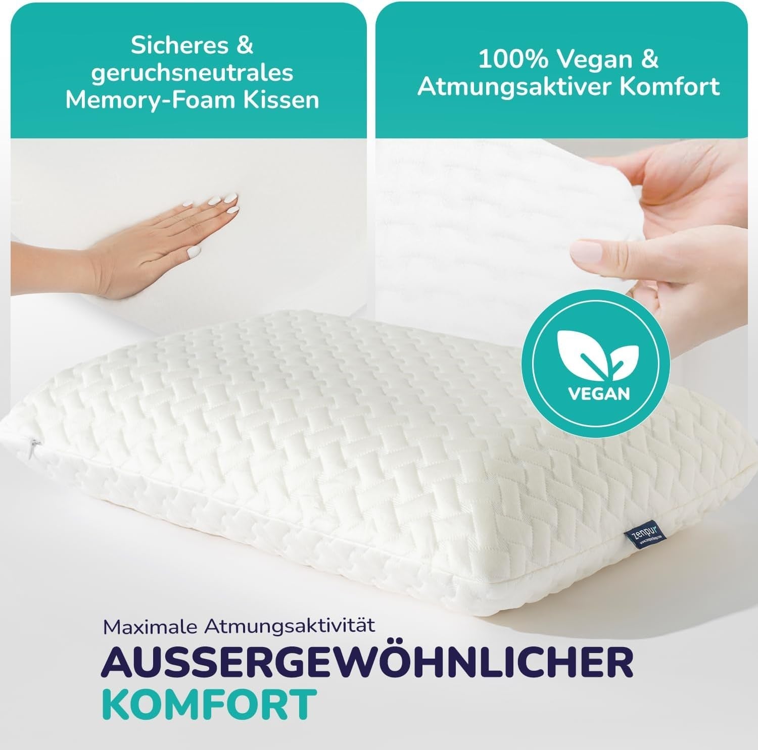 ZenPur Orthopedisch nekkussen 40x60-13cm, Memory Foam Hoofdkussen - Ergonomisch slaapkussen voor nek en schouders, Oeko-TEX gecertificeerd