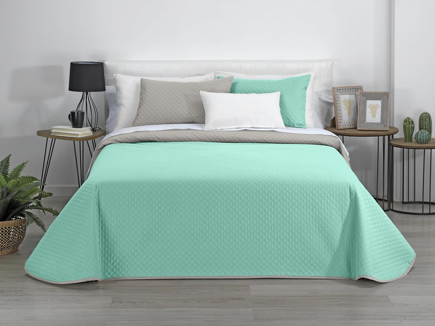 AVA | Omkeerbaar dekbed | Voor alle seizoenen | Kleur - Beige/Turkoois | Voor bed 180 Cm. (270 X 270 Cm. Ancho X Alto) | Gewatteerde quilt Quilts en quilts Naty Shop Standaard titel