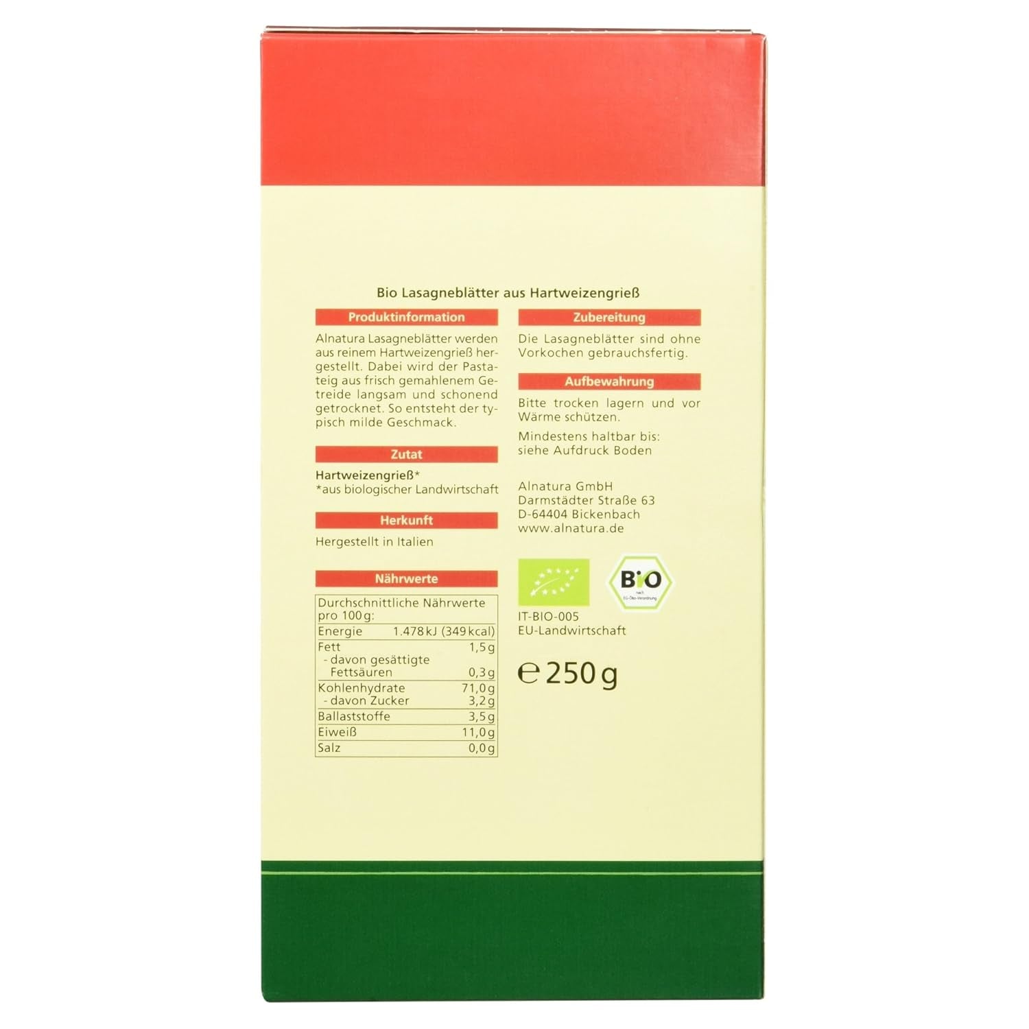 Biologische lasagne, 250g