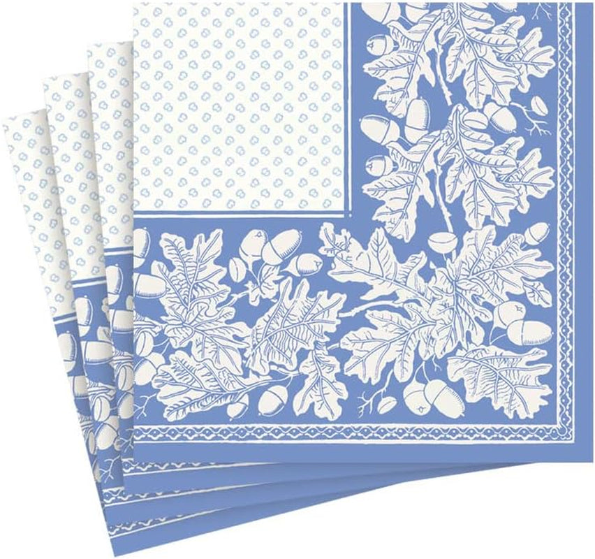 Cocktailservetten, eikenblad en eikel, linnen, Frans blauw en wit, 15 per verpakking