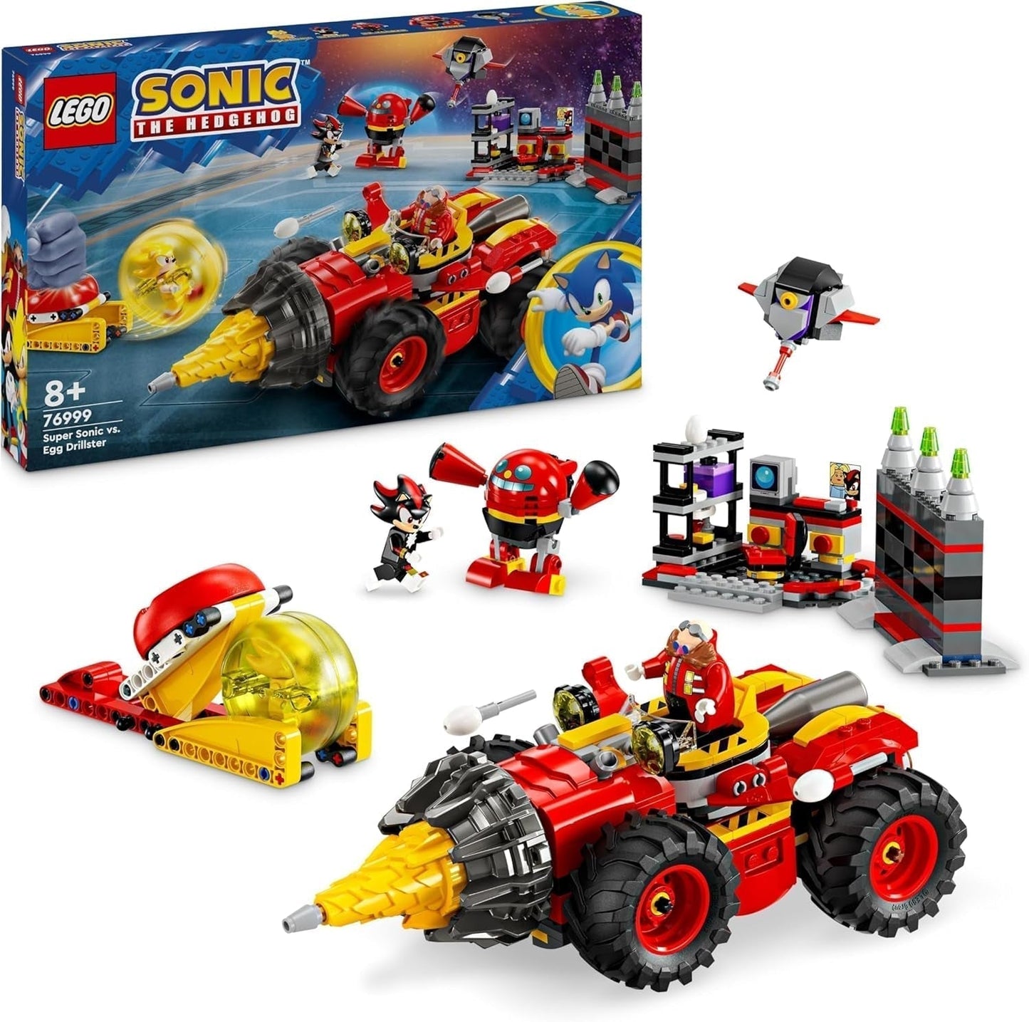LEGO Sonic the Hedgehog Super Sonic Vs. Egg Drillster Avontuurlijke videogameset Kindercadeau Set Shadow en Dr. Eggman voor jongens en meisjes, 8 jaar oud 76999 Bouwsets Bekijk de LEGO-Store standaardtitel