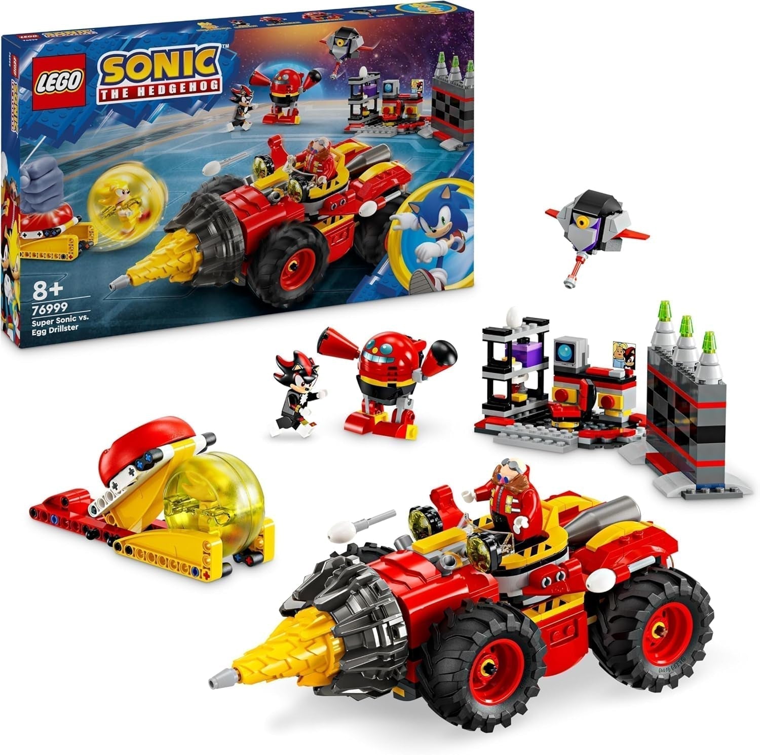 LEGO Sonic the Hedgehog Super Sonic Vs. Egg Drillster Avontuurlijke videogameset Kindercadeau Set Shadow en Dr. Eggman voor jongens en meisjes, 8 jaar oud 76999 Bouwsets Bekijk de LEGO-Store standaardtitel