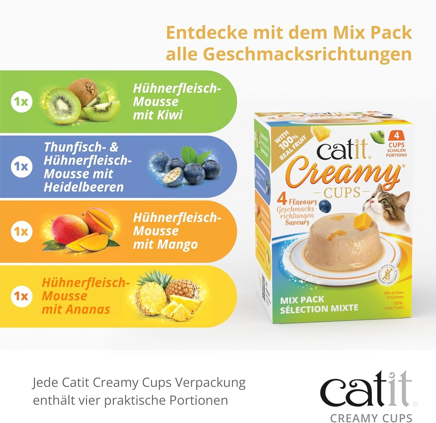 Catit Romige Cups, Tonijn en Kip met Bosbessen, 4x25g