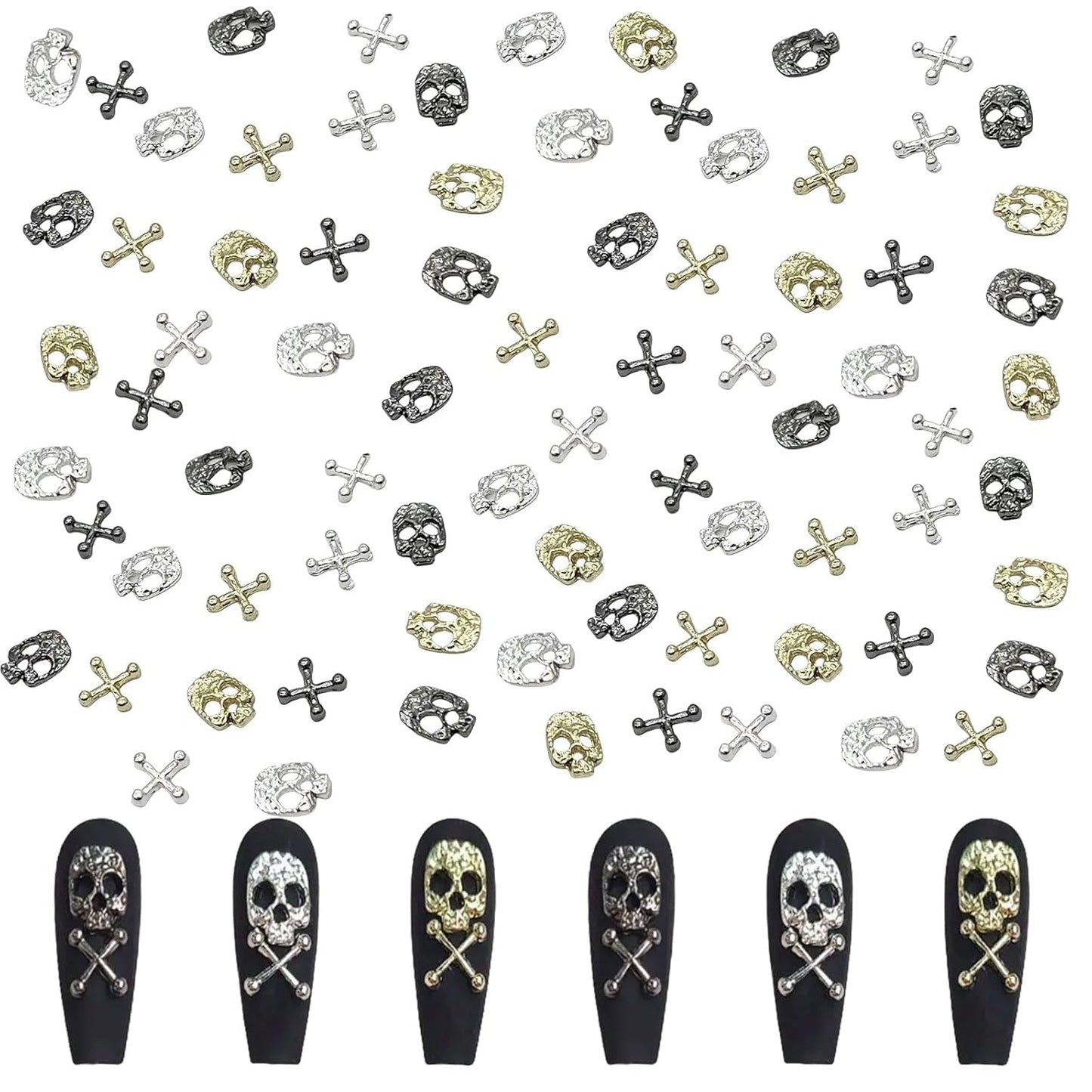 120st Kruis Schedel Nail Art Decoraties Set Goud Zilver Metaal Nail Art Charms Punk Legering Nail Art Sieraden Fonkelende Stenen Accessoires