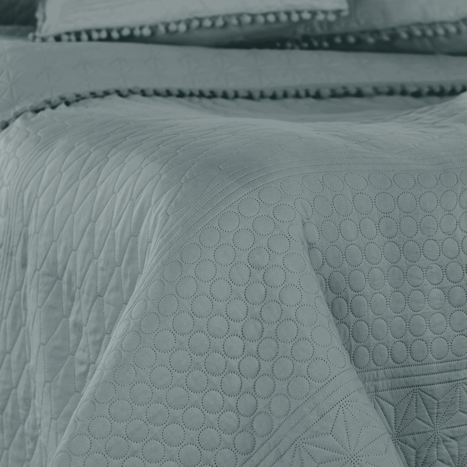 Ameliahome Sprei met pompons 220X240 Cm Dubbelzijdige sprei Ultrasoon Quilten Polyester Meadore Grijs Bedden en Dekens Besuche den AmeliaHome-Store