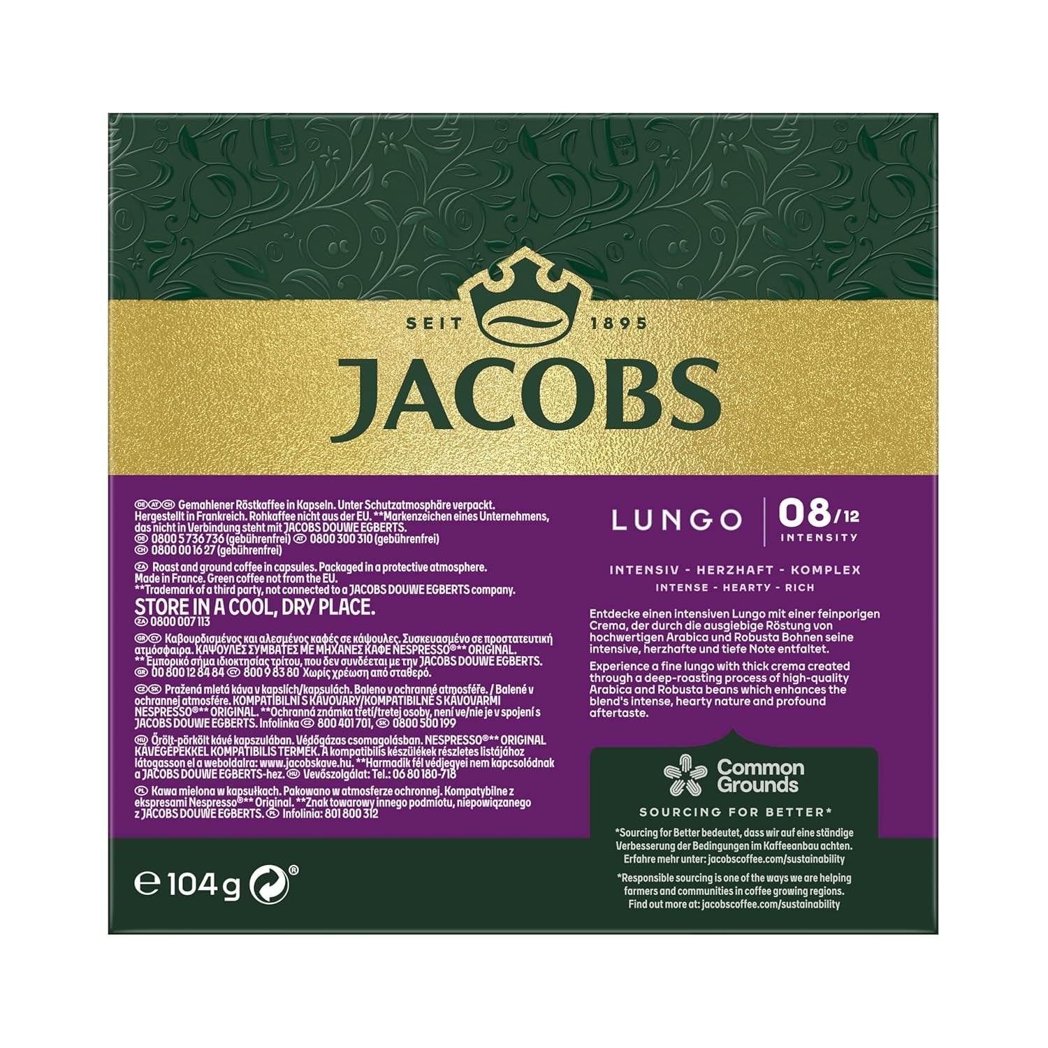 Jacobs Kaffeekapseln Lungo Intenso, Intensität 8/12, 10 x 20 Getränke, Nespresso* compatibel Kaffee Kapseln, 200 Kapseln