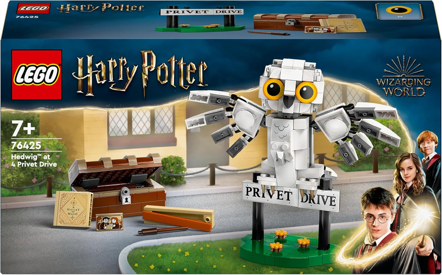 LEGO Harry Potter Hedwig in Privet Drive 4 Kinderspeelgoed-uilset, bouwbare dierenfiguur met Zweinstein-koffer, klein cadeautje voor jongens, meisjes en alle fans vanaf 7 jaar 76425 Bouwsets Besuche den LEGO-Store