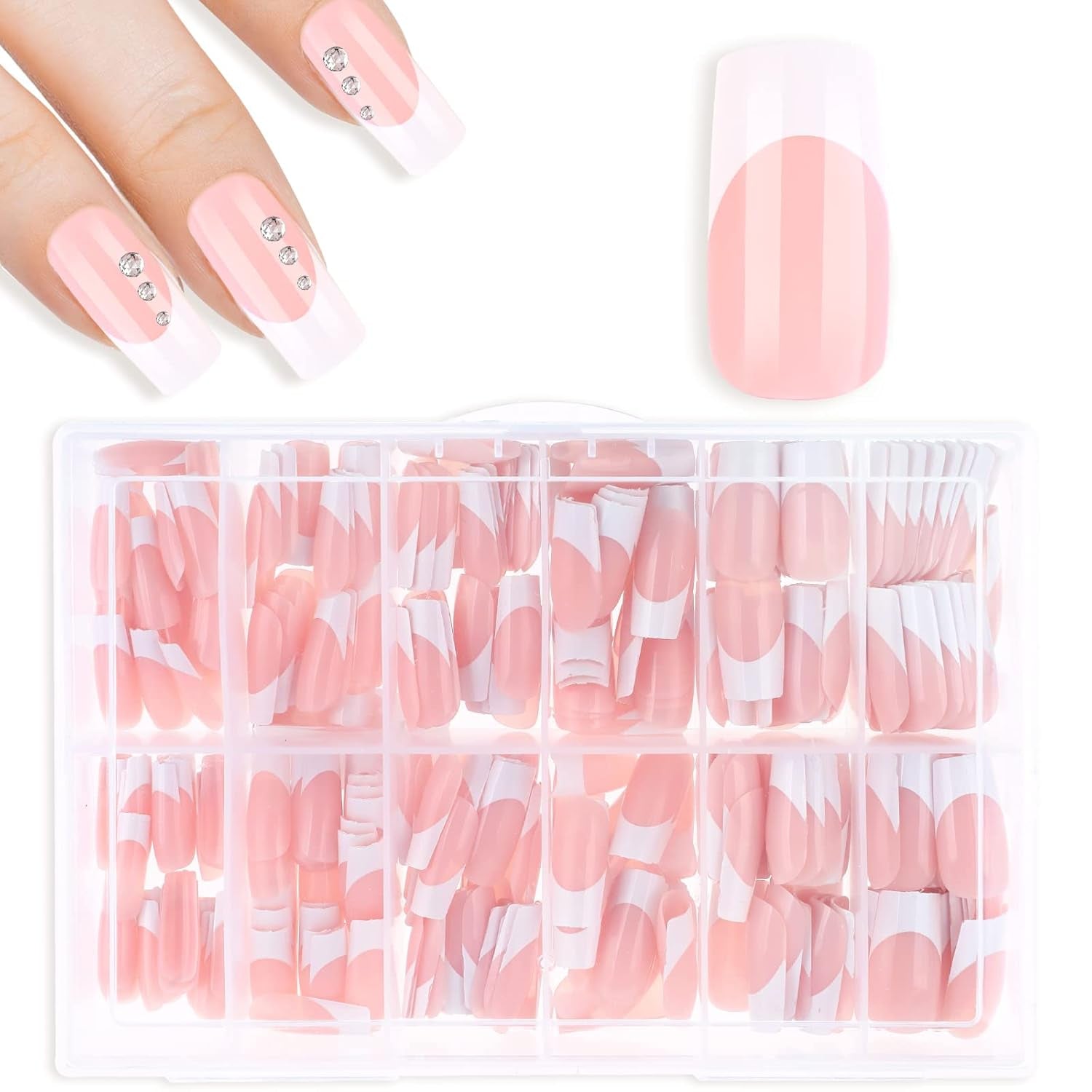 360 stuks zelfklevende nageltips voor kunstnagels met opbergdoos en nagelvijl (rechthoekig)