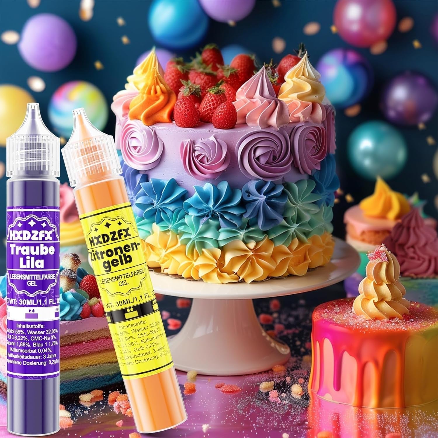 Gelvoedselkleuring - HXDZFX 2×30ml, suikervrije voedselkleuring, sterk geconcentreerd, voor het versieren van taarten, witte fondant, bitterkoekjes, koekjes, bakken, paaseieren, slijm (druivenpaars)