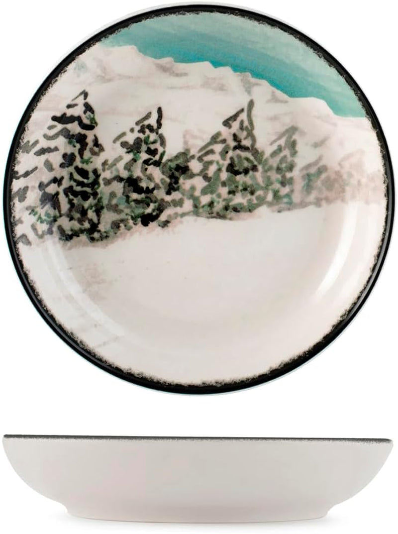 Winter Escape 12-delige kerststeengoed serviesset - Nordic Winter Skier Design - Vaatwasmachine- en magnetronbestendig