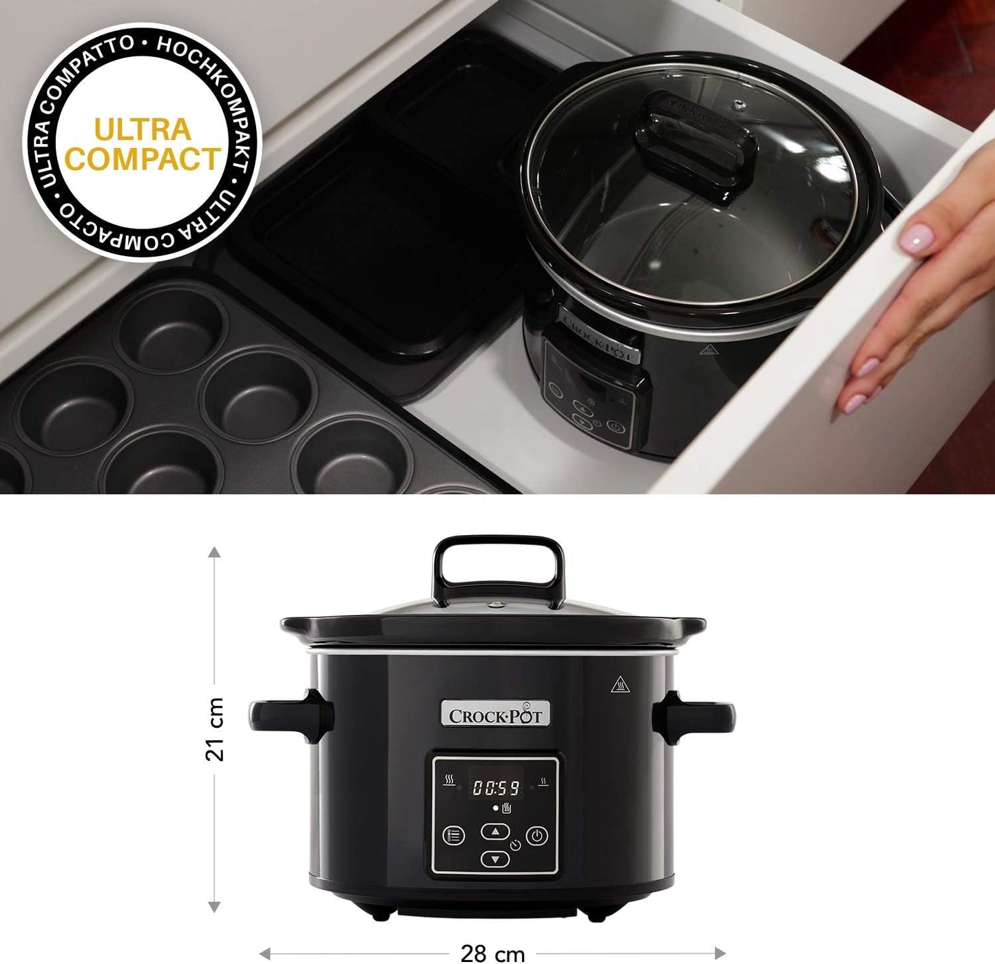 Slowcooker digitale Crockpot, warmhoudfunctie, 2,4 liter (1-2 personen) Slowcooker Naty Shop