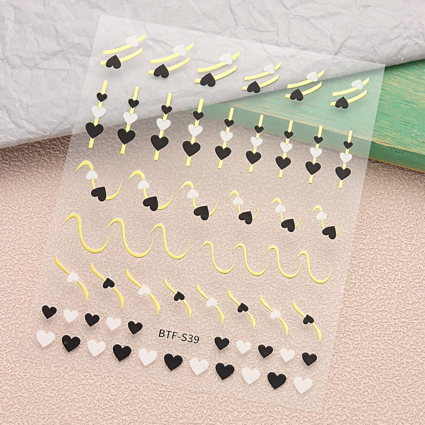 JMEOWIO Nagelsticker Herz Linien Blumen 9 Blatt Nail Art Sticker Selbstklebend Nagelaufkleber Bunte Decoratie Nageldesign Zubehör